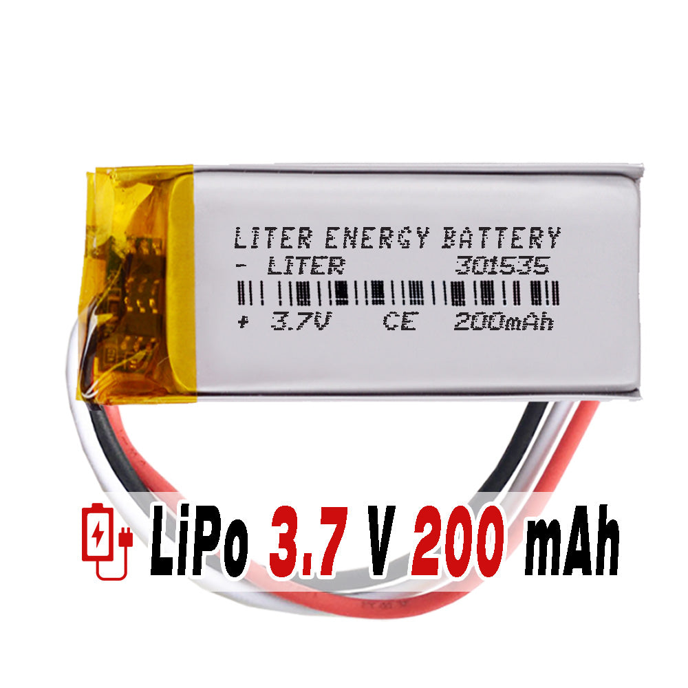 Batería 3 cables 301535 LiPo 3.7V 200mAh 0.74Wh 1S 5C Liter Energy Battery Recargable con PCM termistor NTC smartwatch reloj electrónica No apta para Radio Control 37x15x3mm (3P|200mAh|301535)