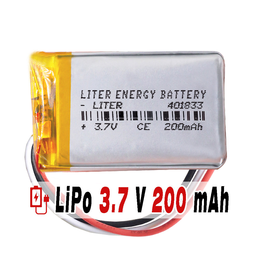 Batería 3 cables 401833 LiPo 3.7V 200mAh 0.74Wh 1S 5C Liter Energy Battery Recargable con PCM termistor NTC smartwatch reloj electrónica No apta para Radio Control 35x18x4mm (3P|200mAh|401833)