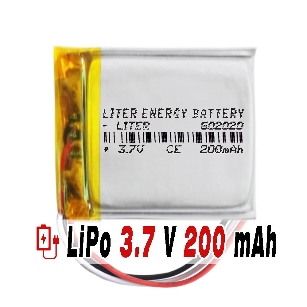 Batería 3 cables 502020 LiPo 3.7V 200mAh 0.74Wh 1S 5C Liter Energy Battery Recargable con PCM termistor NTC smartwatch reloj electrónica No apta para Radio Control 22x20x5mm (3P|200mAh|502020)