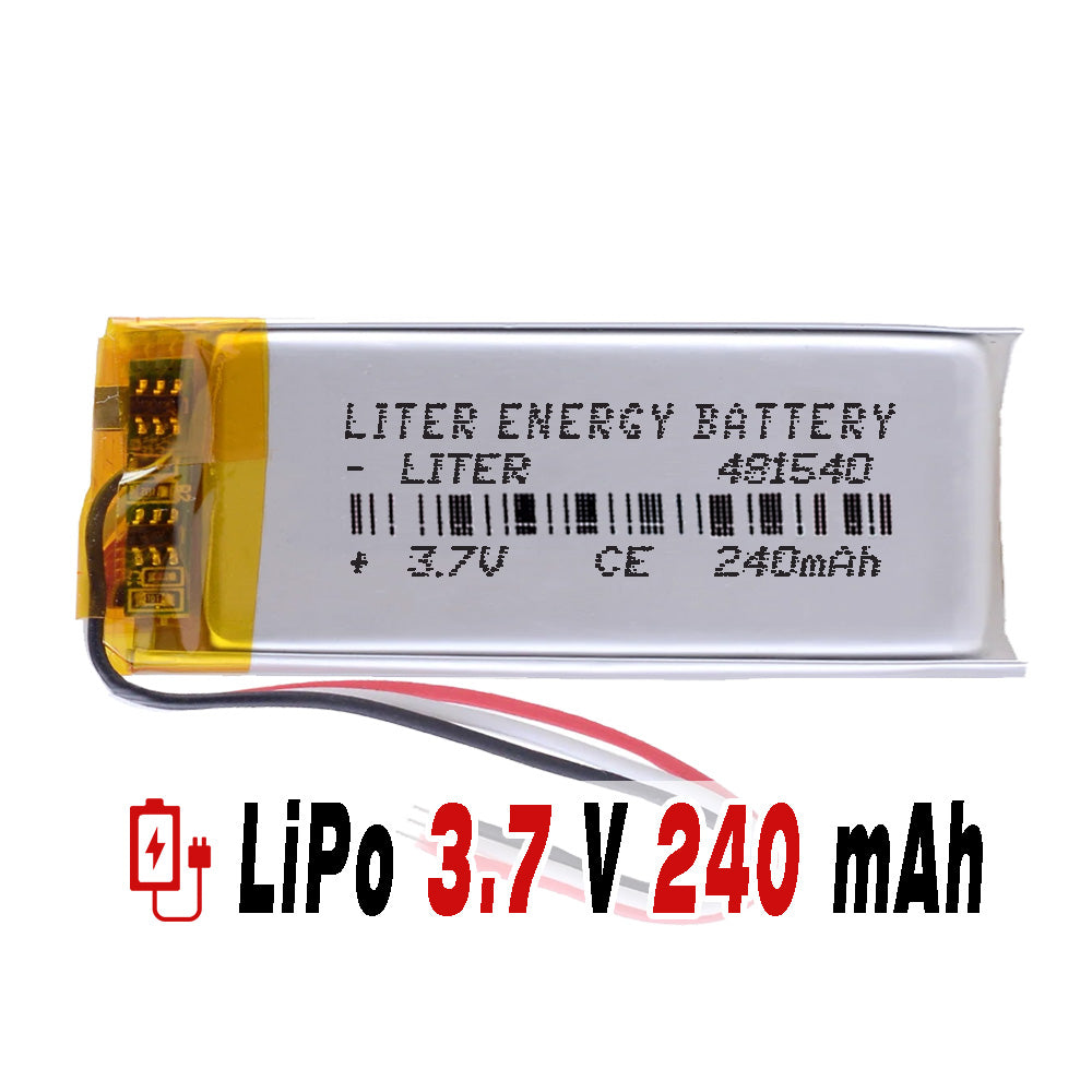 Batería 3 cables 481540 LiPo 3.7V 240mAh 0.888Wh 1S 5C Liter Energy Battery Recargable con PCM termistor NTC smartwatch reloj electrónica No apta para Radio Control 42x15x5mm (3P|240mAh|481540)