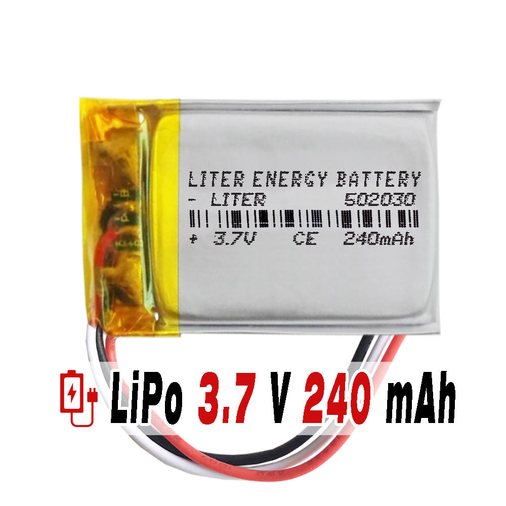 Batería 3 cables 502030 LiPo 3.7V 240mAh 0.888Wh 1S 5C Liter Energy Battery Recargable con PCM termistor NTC smartwatch reloj electrónica No apta para Radio Control 32x20x5mm (3P|240mAh|502030)