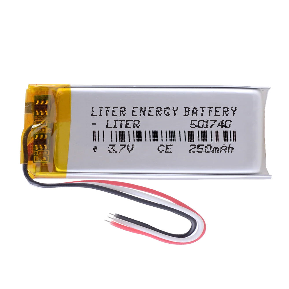 Batería 3 cables 501740 LiPo 3.7V 250mAh 0.925Wh 1S 5C Liter Energy Battery Recargable con PCM termistor NTC smartwatch reloj electrónica No apta para Radio Control 42x17x5mm (3P|250mAh|501740)