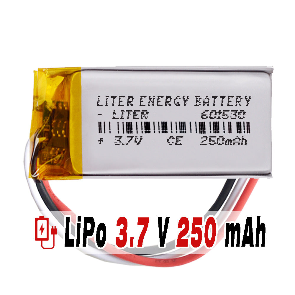 Batería 3 cables 601530 LiPo 3.7V 250mAh 0.925Wh 1S 5C Liter Energy Battery Recargable con PCM termistor NTC smartwatch reloj electrónica No apta para Radio Control 32x15x6mm (3P|250mAh|601530)