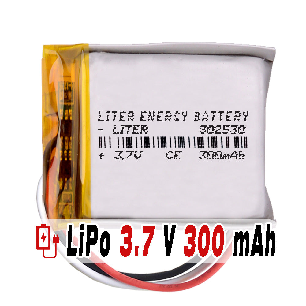 Batería 3 cables 302530 LiPo 3.7V 300mAh 1.11Wh 1S 5C Liter Energy Battery Recargable con PCM termistor NTC smartwatch reloj electrónica No apta para Radio Control 32x25x3mm (3P|300mAh|302530)