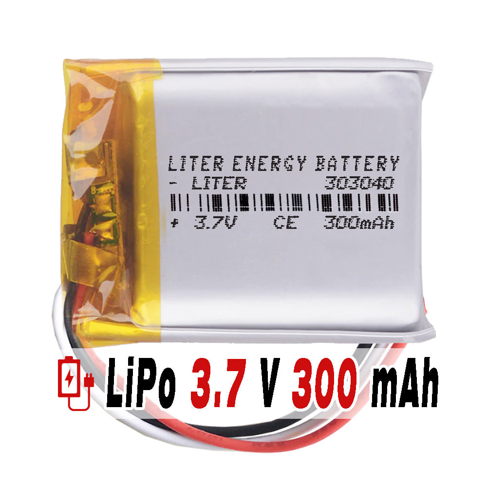 Batería 3 cables 303040 LiPo 3.7V 300mAh 1.11Wh 1S 5C Liter Energy Battery Recargable con PCM termistor NTC smartwatch reloj electrónica No apta para Radio Control 42x30x3mm (3P|300mAh|303040)