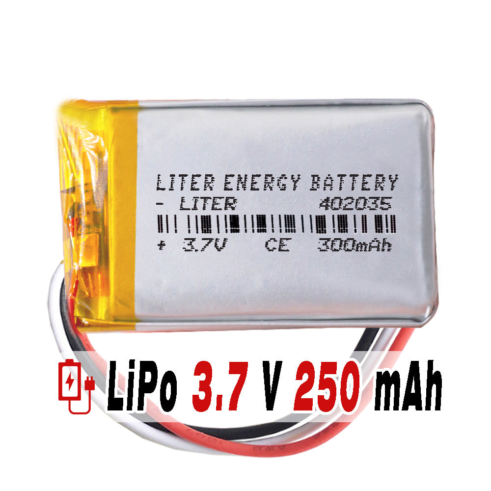 Batería 3 cables 402035 LiPo 3.7V 300mAh 1.11Wh 1S 5C Liter Energy Battery Recargable con PCM termistor NTC smartwatch reloj electrónica No apta para Radio Control 37x20x4mm (3P|300mAh|402035)