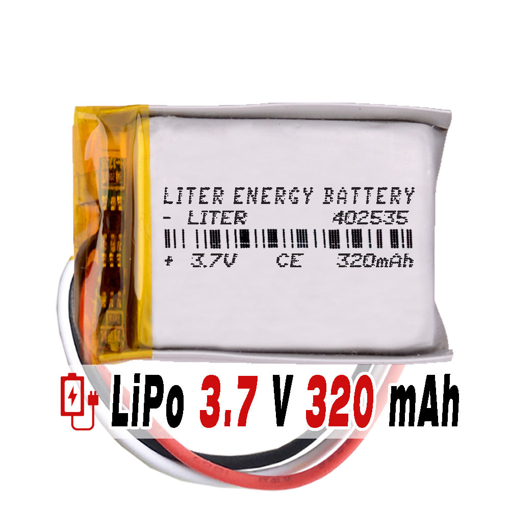 Batería 3 cables 402535 LiPo 3.7V 320mAh 1.184Wh 1S 5C Liter Energy Battery Recargable con PCM termistor NTC smartwatch reloj electrónica No apta para Radio Control 37x25x4mm (3P|320mAh|402535)