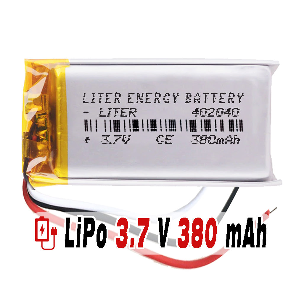 Batería 3 cables 402040 LiPo 3.7V 380mAh 1.406Wh 1S 5C Liter Energy Battery Recargable con PCM termistor NTC smartwatch reloj electrónica No apta para Radio Control 42x20x4mm (3P|380mAh|402040)