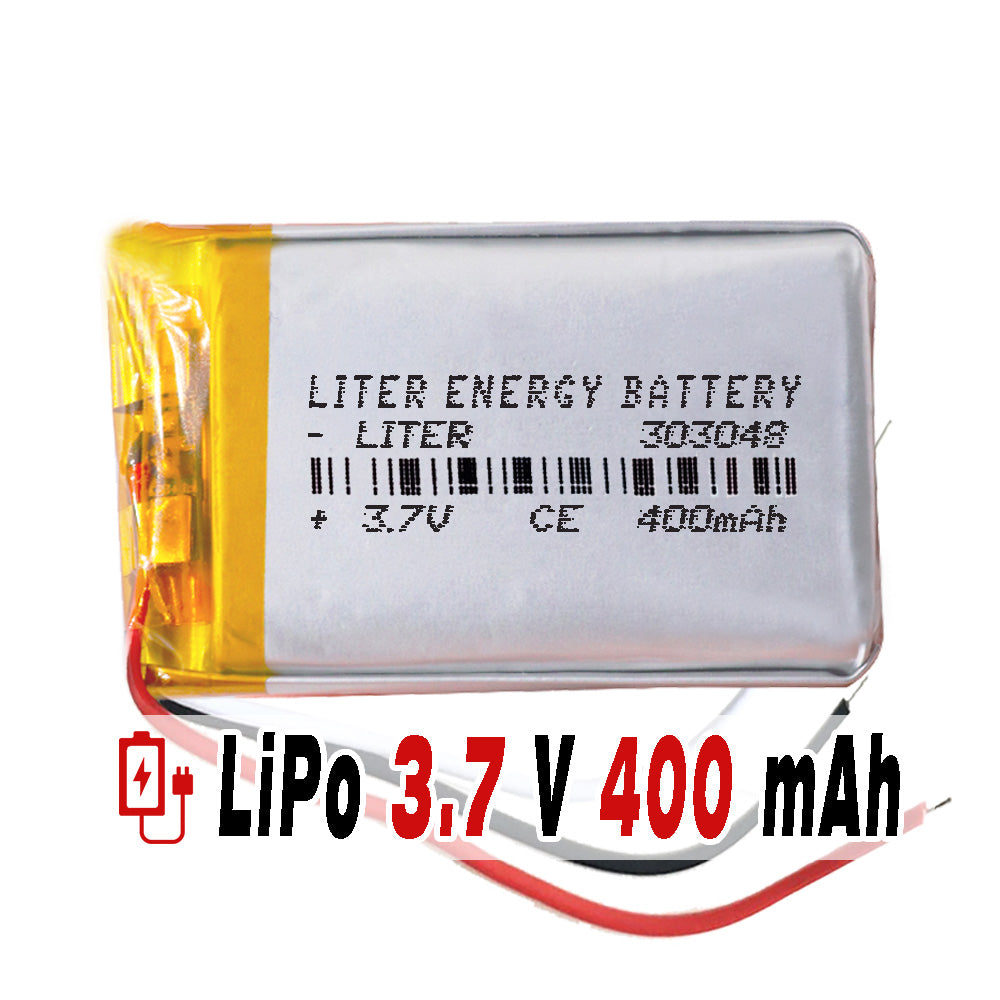 Batería 3 cables 303048 LiPo 3.7V 400mAh 1.48Wh 1S 5C Liter Energy Battery Recargable con PCM termistor NTC smartwatch reloj electrónica No apta para Radio Control 50x30x3mm (3P|400mAh|303048)