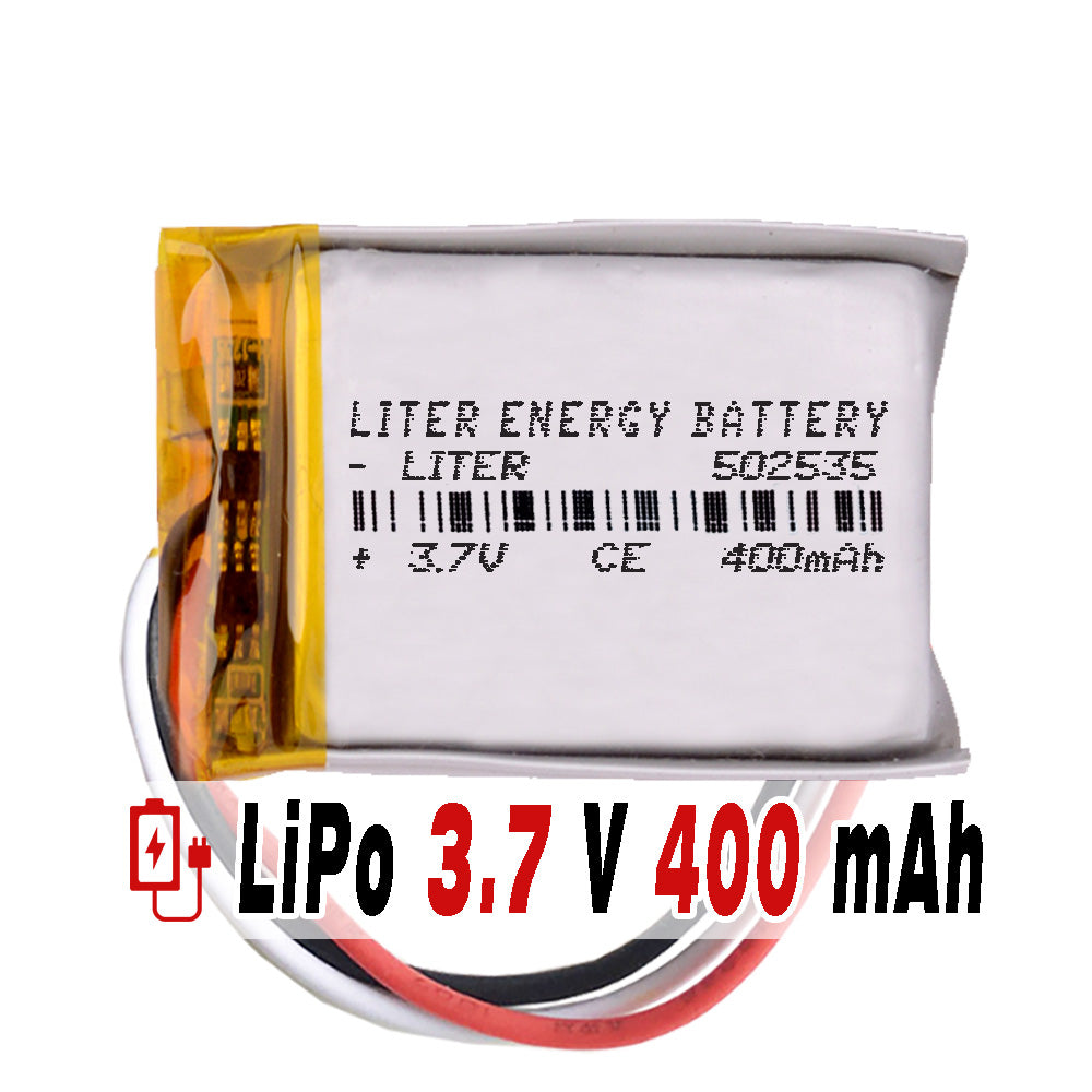 Batería 3 cables 502535 LiPo 3.7V 400mAh 1.48Wh 1S 5C Liter Energy Battery Recargable con PCM termistor NTC smartwatch reloj electrónica No apta para Radio Control 37x25x5mm (3P|400mAh|502535)