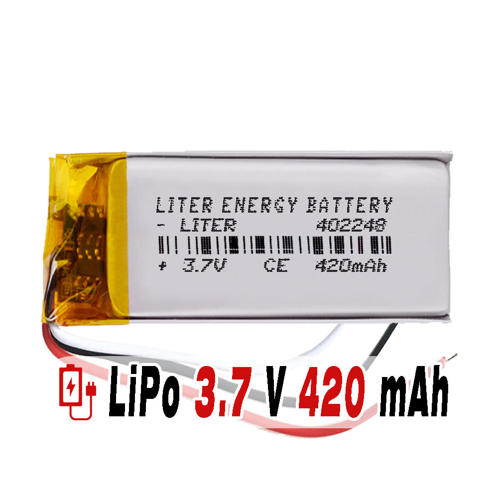 Batería 3 cables 402248 LiPo 3.7V 420mAh 1.554Wh 1S 5C Liter Energy Battery Recargable con PCM termistor NTC smartwatch reloj electrónica No apta para Radio Control 50x22x4mm (3P|420mAh|402248)