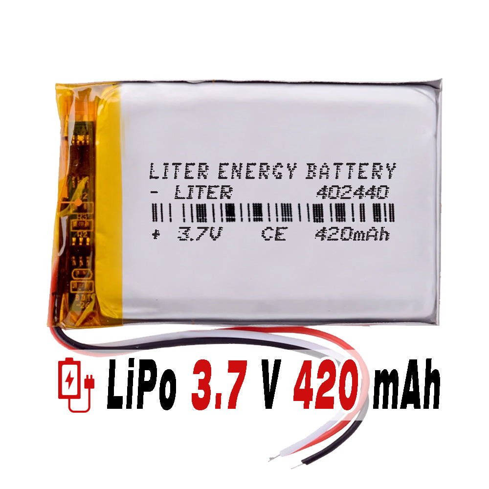 Batería 3 cables 402440 LiPo 3.7V 420mAh 1.554Wh 1S 5C Liter Energy Battery Recargable con PCM termistor NTC smartwatch reloj electrónica No apta para Radio Control 42x24x4mm (3P|420mAh|402440)