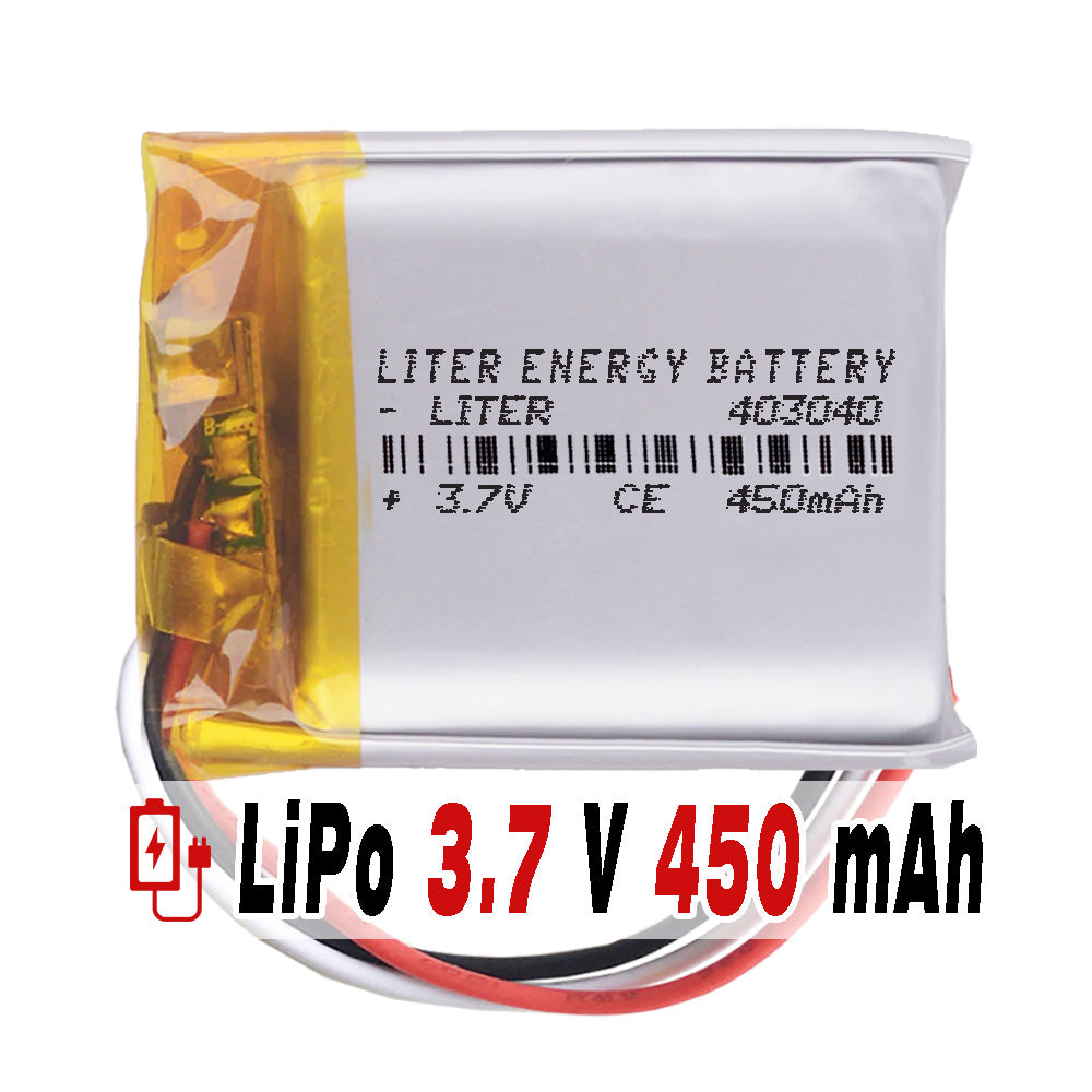 Batería 3 cables 403040 LiPo 3.7V 450mAh 1.665Wh 1S 5C Liter Energy Battery Recargable con PCM termistor NTC smartwatch reloj electrónica No apta para Radio Control 42x30x4mm (3P|450mAh|403040)