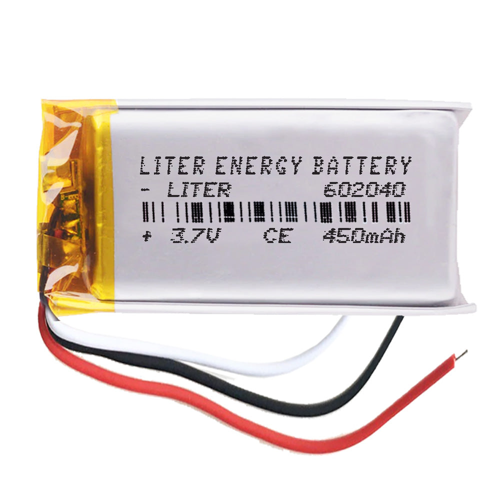 Batería 3 Cables 602040 LiPo 3.7V 450mAh 1.665Wh 1S 5C Liter Energy Battery Recargable con PCM termistor NTC smartwatch reloj electrónica No apta para Radio Control 42x20x6mm (3P|450mAh|602040)