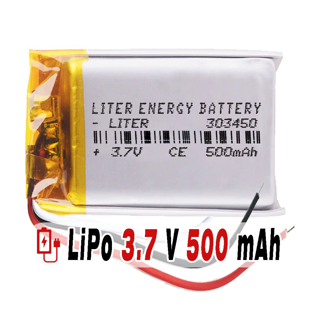 Batería 3 cables 303450 LiPo 3.7V 500mAh 1.85Wh 1S 5C Liter Energy Battery Recargable con PCM termistor NTC smartwatch reloj electrónica No apta para Radio Control 52x34x3mm (3P|500mAh|303450)