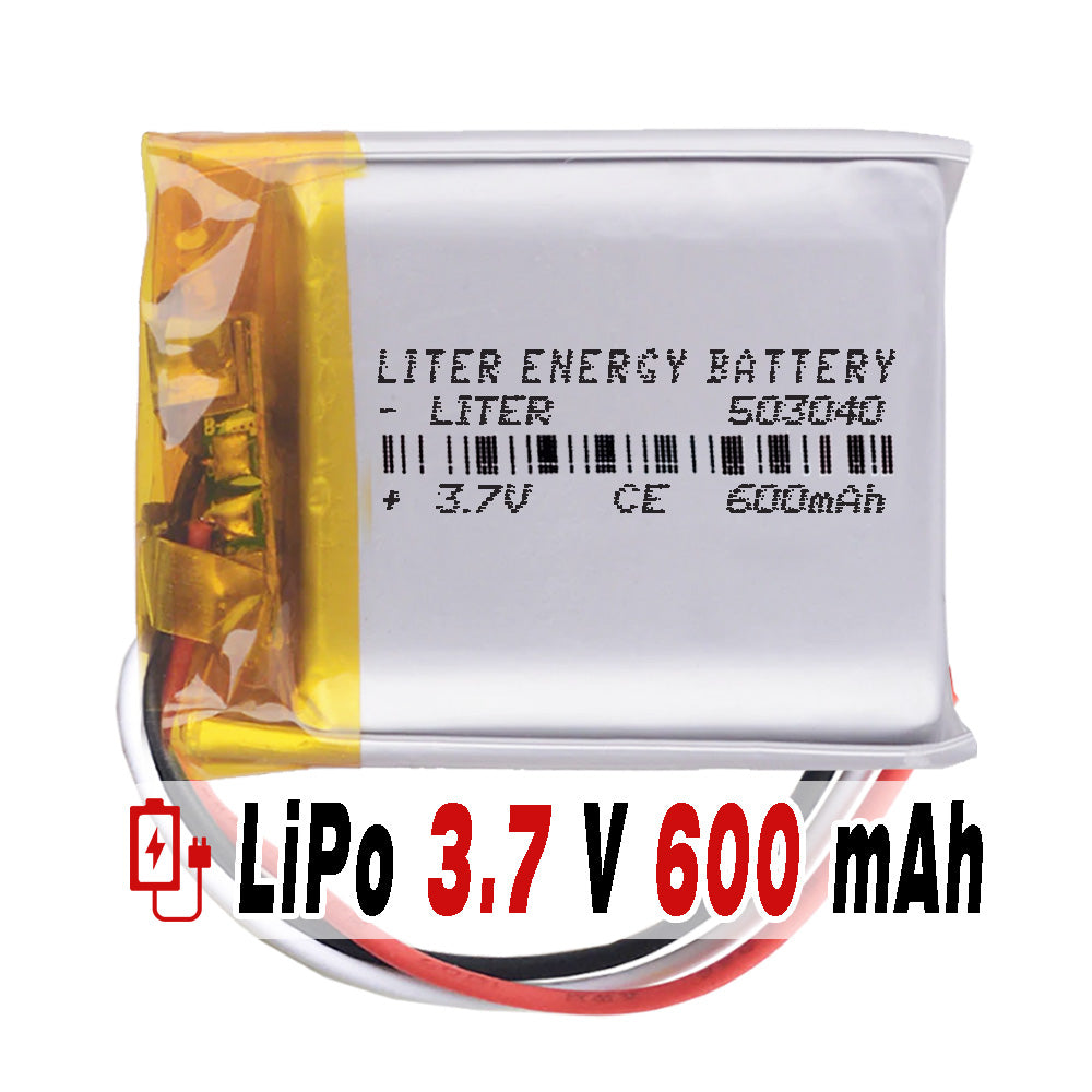 Batería 3 cables 503040 LiPo 3.7V 600mAh 2.22Wh 1S 5C Liter Energy Battery Recargable con PCM termistor NTC smartwatch reloj electrónica No apta para Radio Control 42x30x5mm (3P|600mAh|503040)