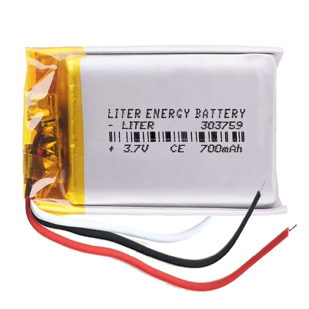 Batería 3 cables 303759 LiPo 3.7V 700mAh 2.59Wh 1S 5C Liter Energy Battery Recargable con PCM termistor NTC smartwatch reloj electrónica No apta para Radio Control 61x37x3mm (3P|700mAh|303759)