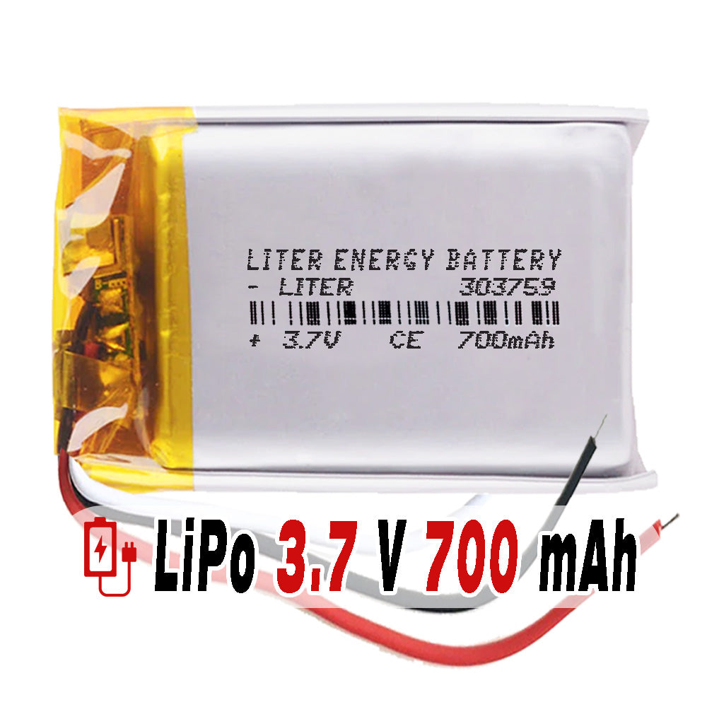 Batería 3 cables 303759 LiPo 3.7V 700mAh 2.59Wh 1S 5C Liter Energy Battery Recargable con PCM termistor NTC smartwatch reloj electrónica No apta para Radio Control 61x37x3mm (3P|700mAh|303759)