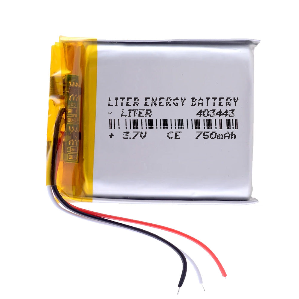 Batería 3 cables 403443 LiPo 3.7V 750mAh 2.775Wh 1S 5C Liter Energy Battery Recargable con PCM termistor NTC smartwatch reloj electrónica No apta para Radio Control 45x34x4mm (3P|750mAh|403443)