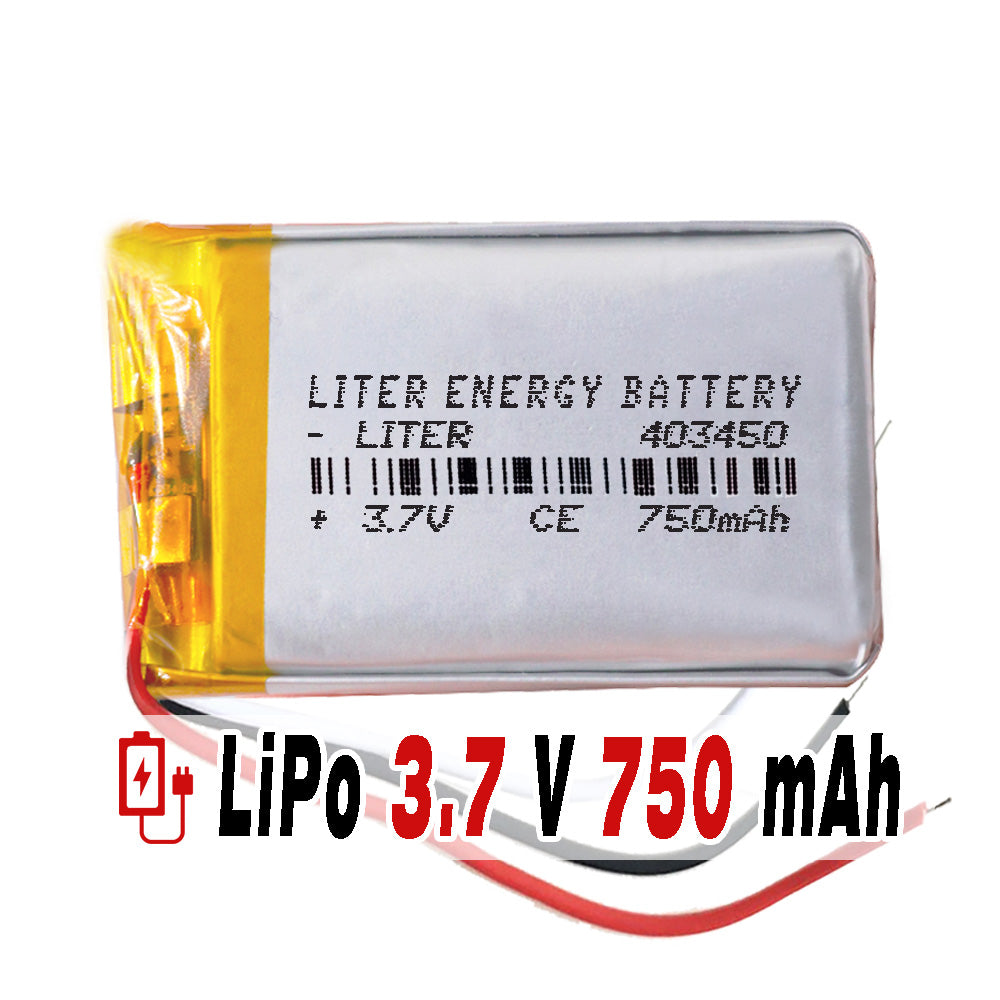 Batería 3 cables 403450 LiPo 3.7V 750mAh 2.775Wh 1S 5C Liter Energy Battery Recargable con PCM termistor NTC smartwatch reloj electrónica No apta para Radio Control 52x34x4mm (3P|750mAh|403450)