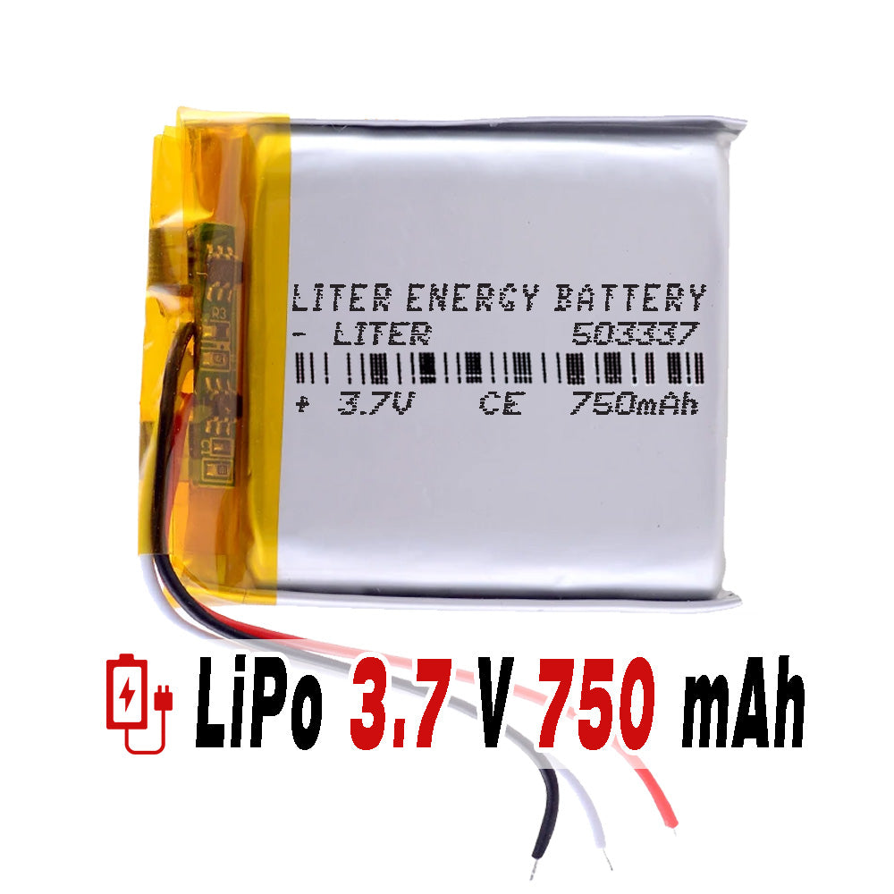 Batería 3 cables 503337 LiPo 3.7V 750mAh 2.775Wh 1S 5C Liter Energy Battery Recargable con PCM termistor NTC smartwatch reloj electrónica No apta para Radio Control 39x33x5mm (3P|750mAh|503337)