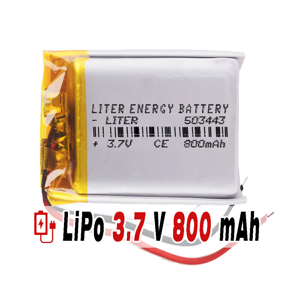 Batería 3 cables 503443 LiPo 3.7V 800mAh 2.96Wh 1S 5C Liter Energy Battery Recargable con PCM termistor NTC smartwatch reloj electrónica No apta para Radio Control 45x34x5mm (3P|800mAh|503443)