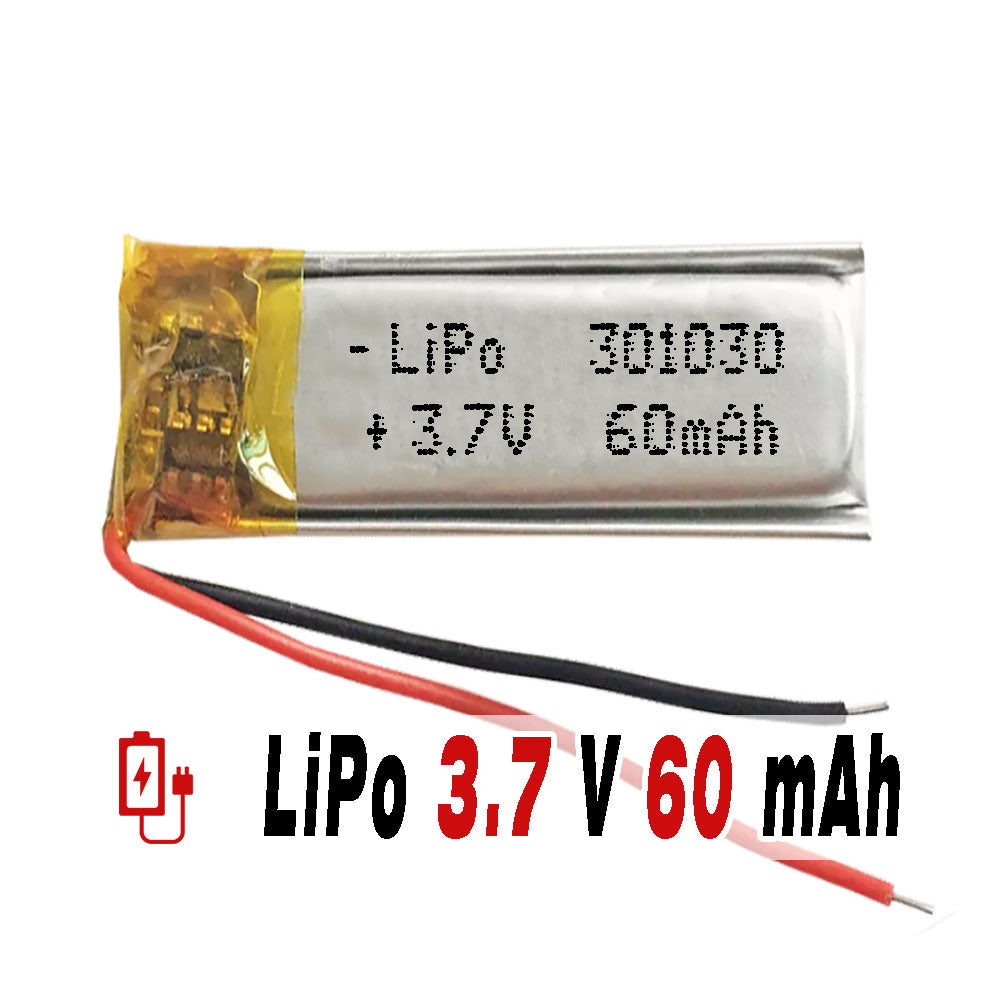 Batería 301030 LiPo 3.7V 60mAh 0.222Wh 1S 5C Liter Energy Battery para Electrónica Recargable teléfono portátil vídeo smartwatch reloj GPS - No apta para Radio Control 32x10x4mm (60mAh|301030)