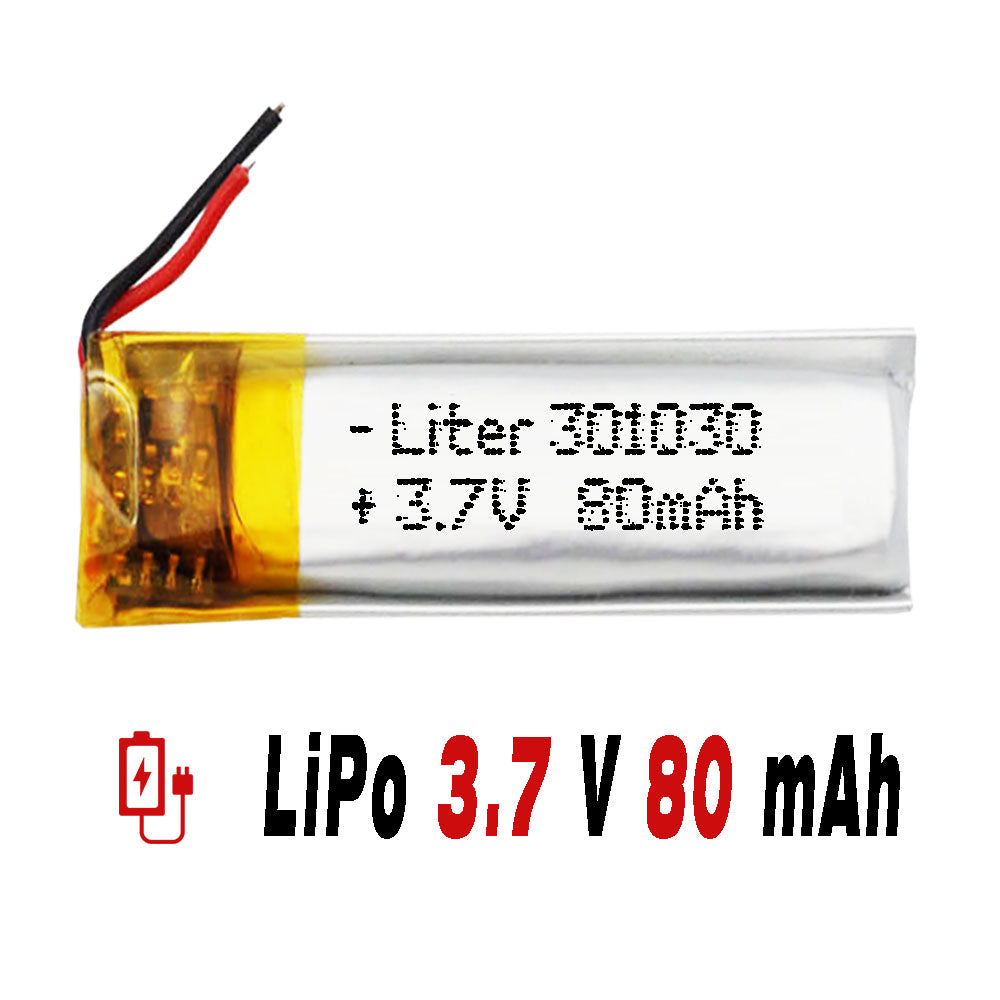 Batería 301030 LiPo 3.7V 80mAh 0.296Wh 1S 5C Liter Energy Battery para Electrónica Recargable teléfono portátil vídeo smartwatch reloj GPS - No apta para Radio Control 32x10x3mm (80mAh|301030)