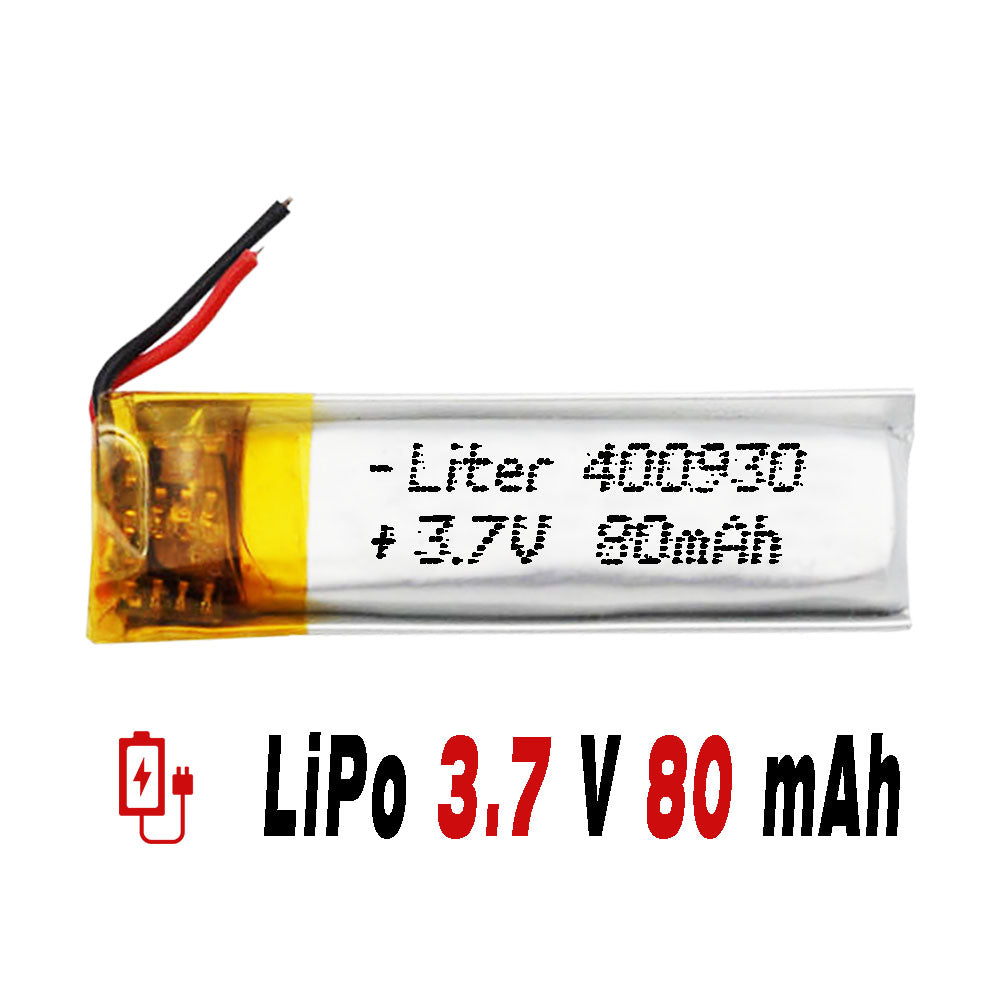 Batería 400930 LiPo 3.7V 80mAh 0.296Wh 1S 5C Liter Energy Battery para Electrónica Recargable teléfono portátil vídeo smartwatch reloj GPS - No apta para Radio Control 32x9x4mm (80mAh|400930)