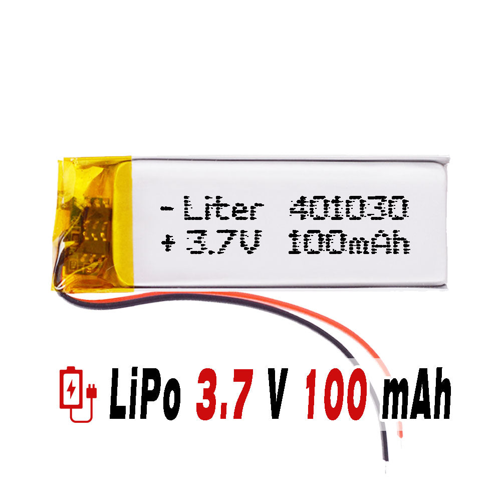 Batería 401030 LiPo 3.7V 100mAh 0.37Wh 1S 5C Liter Energy Battery para Electrónica Recargable teléfono portátil vídeo smartwatch reloj GPS - No apta para Radio Control 32x10x4mm (100mAh|401030)