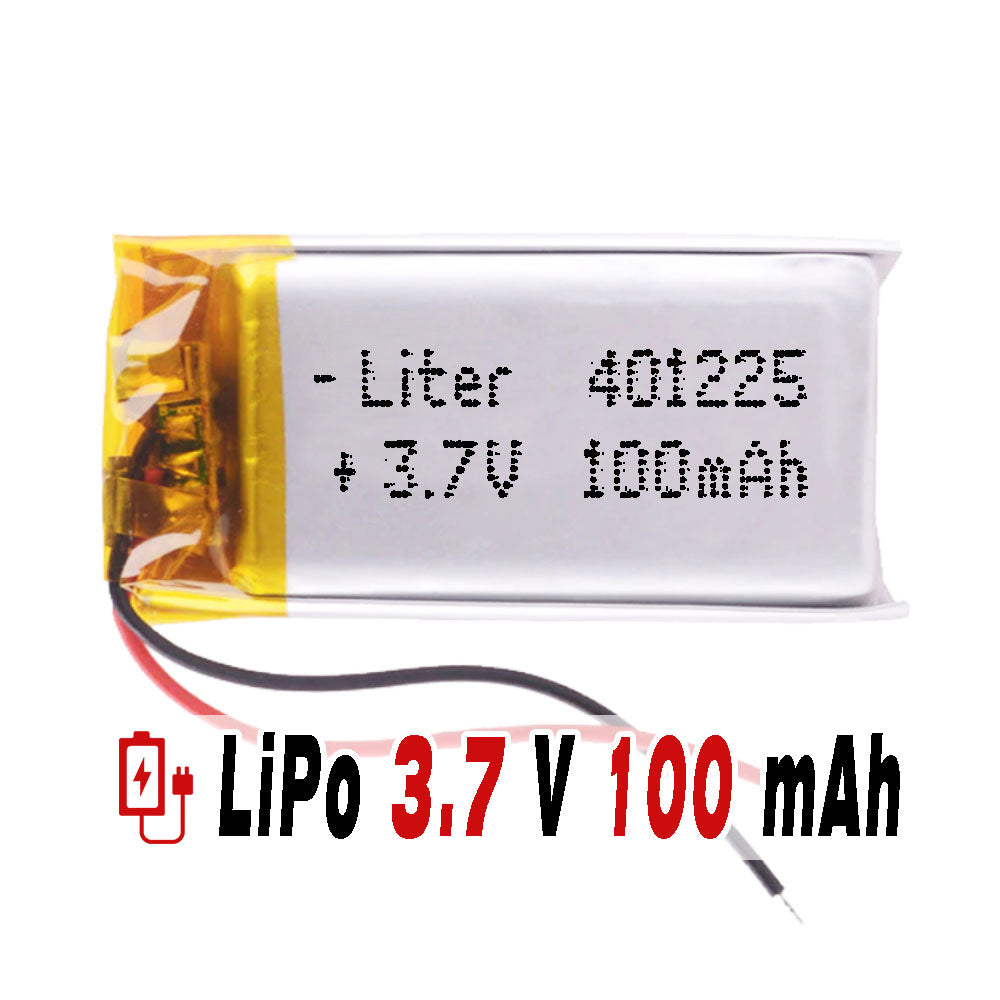 Batería 401225 LiPo 3.7V 100mAh 0.37Wh 1S 5C Liter Energy Battery para Electrónica Recargable teléfono portátil vídeo smartwatch reloj GPS - No apta para Radio Control 27x12x4mm (100mAh|401225)