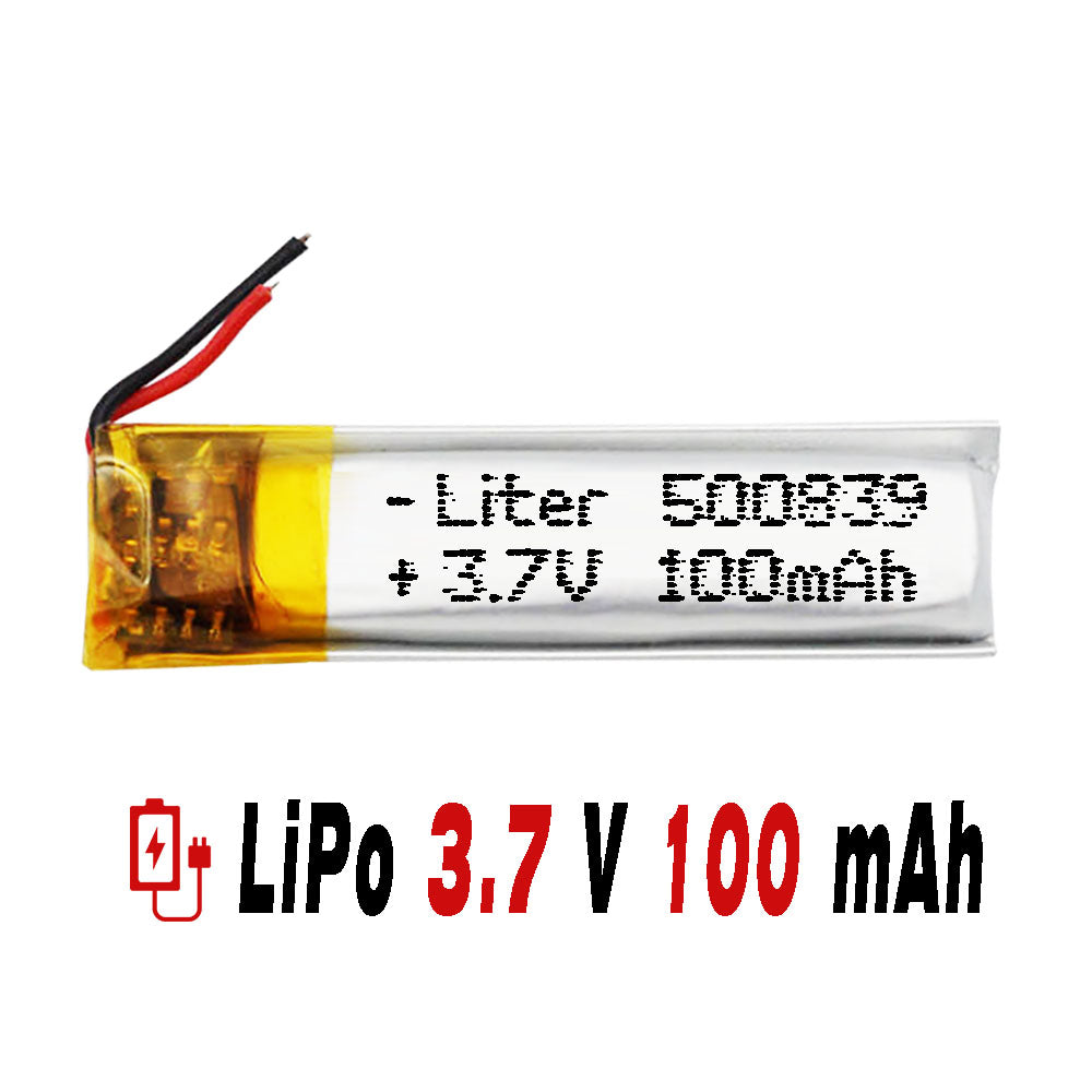 Batería 500839 LiPo 3.7V 100mAh 0.37Wh 1S 5C Liter Energy Battery para Electrónica Recargable teléfono portátil vídeo smartwatch reloj GPS - No apta para Radio Control 40x8x5mm (100mAh|500839)