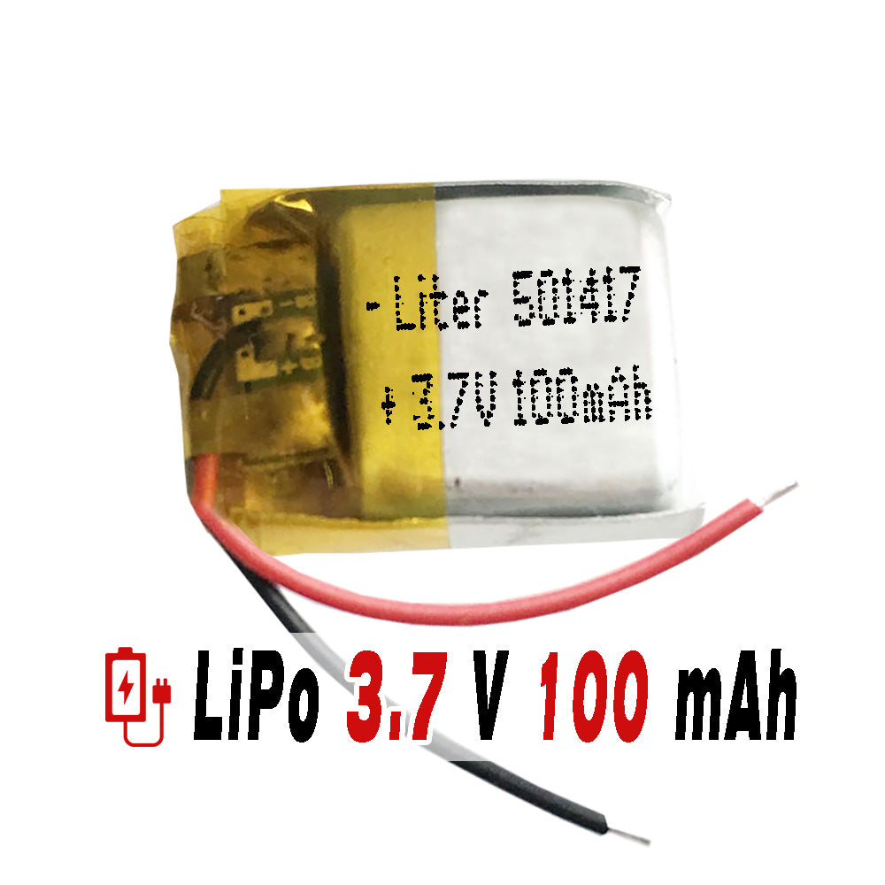 Batería 501417 LiPo 3.7V 100mAh 0.37Wh 1S 5C Liter Energy Battery para Electrónica Recargable teléfono portátil vídeo smartwatch reloj GPS - No apta para Radio Control 19x14x5mm (100mAh|501417)