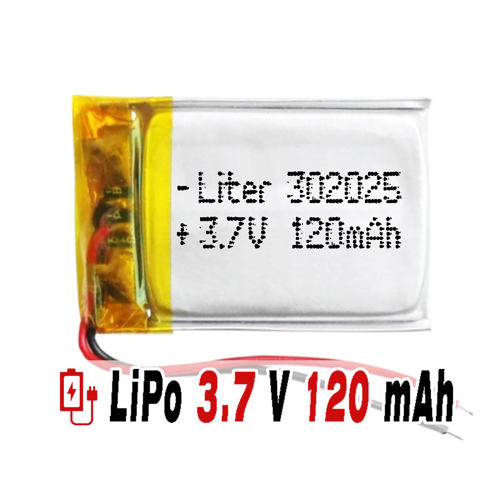 Batería 302025 LiPo 3.7V 120mAh 0.444Wh 1S 5C Liter Energy Battery para Electrónica Recargable teléfono portátil vídeo smartwatch reloj GPS - No apta para Radio Control 27x20x3mm (120mAh|302025)