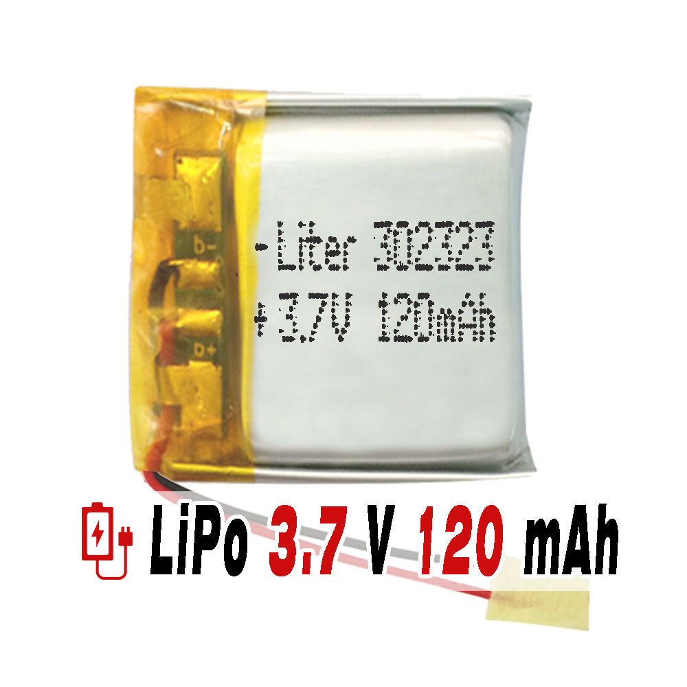 Batería 302323 LiPo 3.7V 120mAh 0.444Wh 1S 5C Liter Energy Battery para Electrónica Recargable teléfono portátil vídeo smartwatch reloj GPS - No apta para Radio Control 25x23x4mm (120mAh|302323)