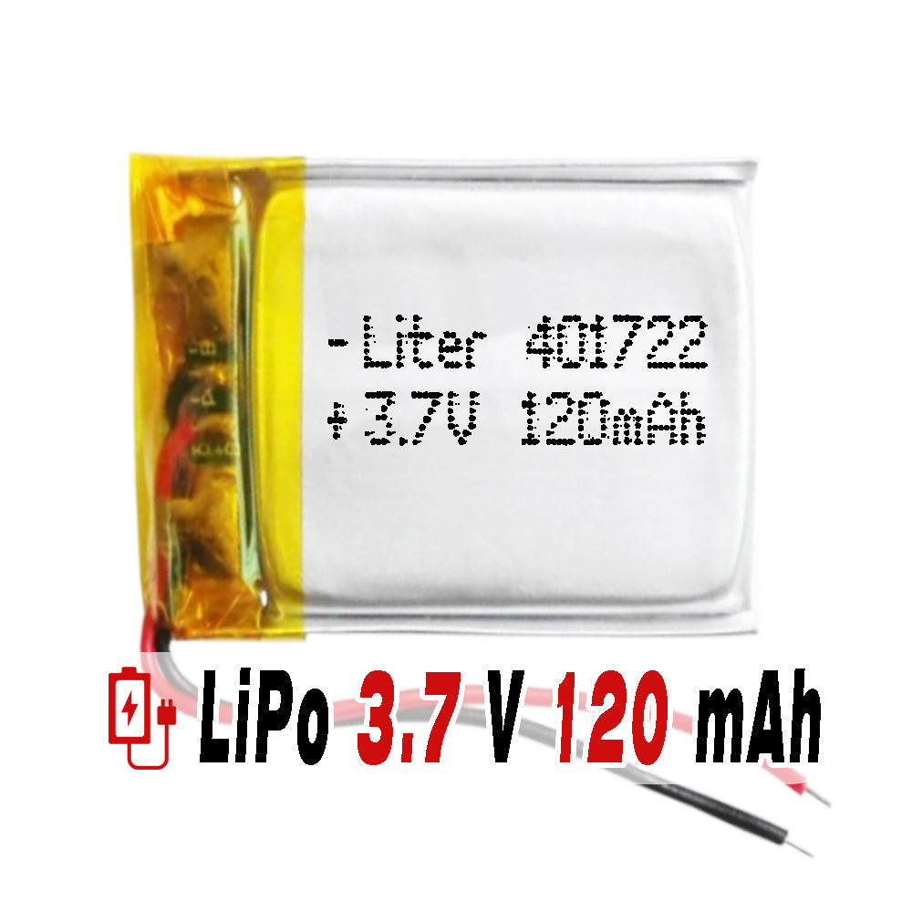 Batería 401722 LiPo 3.7V 120mAh 0.444Wh 1S 5C Liter Energy Battery para Electrónica Recargable teléfono portátil vídeo smartwatch reloj GPS - No apta para Radio Control 24x17x4mm (120mAh|401722)
