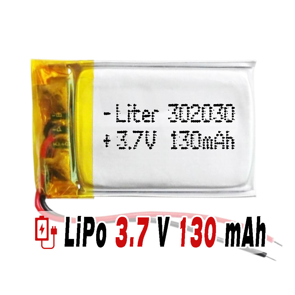 Batería 302030 LiPo 3.7V 130mAh 0.481Wh 1S 5C Liter Energy Battery para Electrónica Recargable teléfono portátil vídeo smartwatch reloj GPS - No apta para Radio Control 32x30x4mm (130mAh|302030)