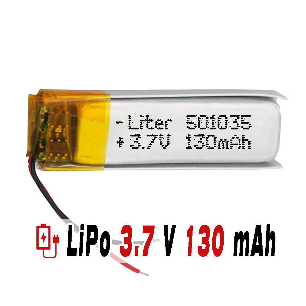 Batería 501035 LiPo 3.7V 130mAh 0.481Wh 1S 5C Liter Energy Battery para Electrónica Recargable teléfono portátil vídeo smartwatch reloj GPS - No apta para Radio Control 35x10x5mm (130mAh|501035)