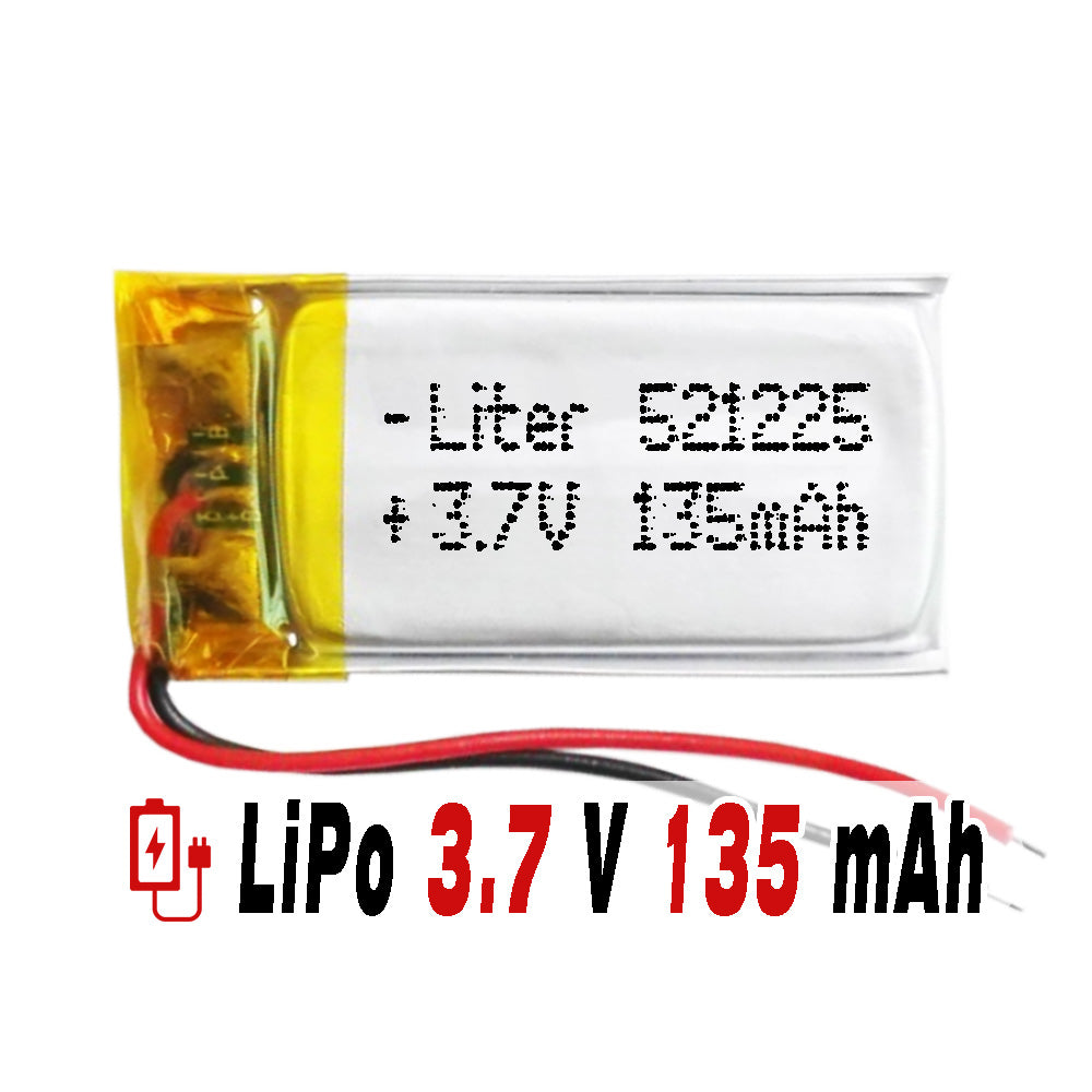 Batería 521225 LiPo 3.7V 135mAh 0.499Wh 1S 5C Liter Energy Battery para Electrónica Recargable teléfono portátil vídeo smartwatch reloj GPS - No apta para Radio Control 27x12x5mm (135mAh|521225)