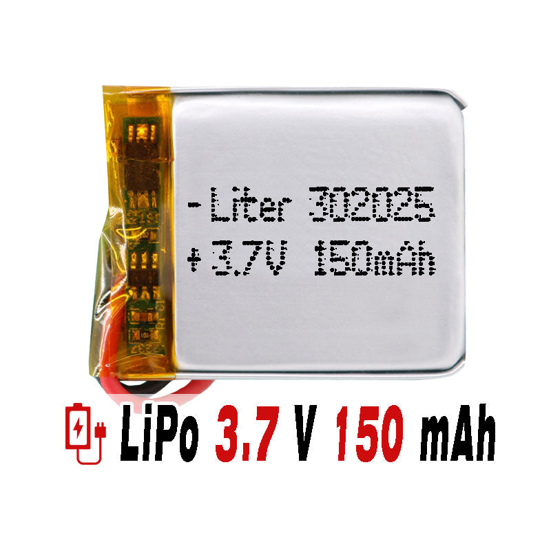 Batería 302025 LiPo 3.7V 150mAh 0.555Wh 1S 5C Liter Energy Battery para Electrónica Recargable teléfono portátil vídeo smartwatch reloj GPS - No apta para Radio Control 27x20x4mm (150mAh|302025)
