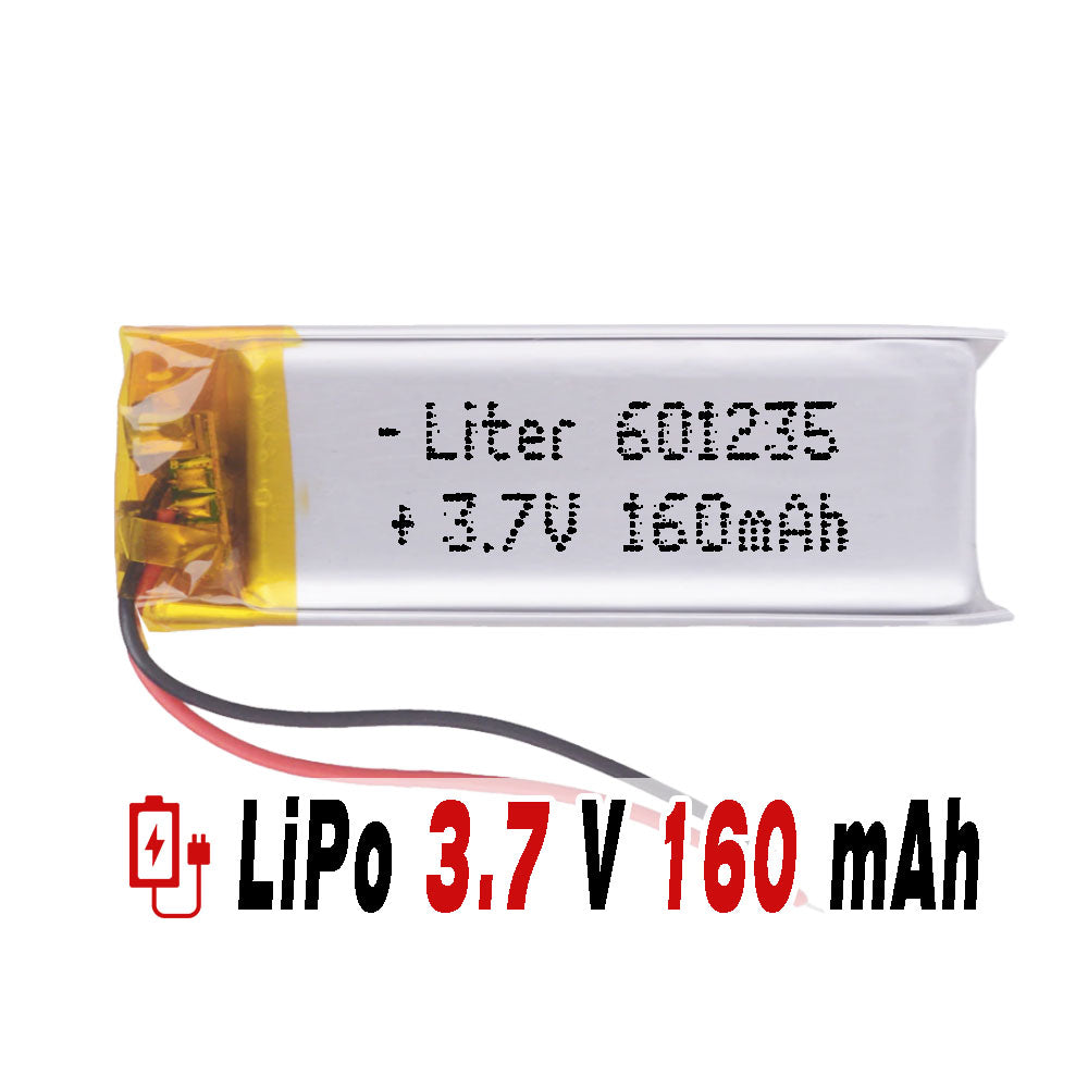 Batería 601235 LiPo 3.7V 160mAh 0.592Wh 1S 5C Liter Energy Battery para Electrónica Recargable teléfono portátil vídeo smartwatch reloj GPS - No apta para Radio Control 37x12x6mm (160mAh|601235)