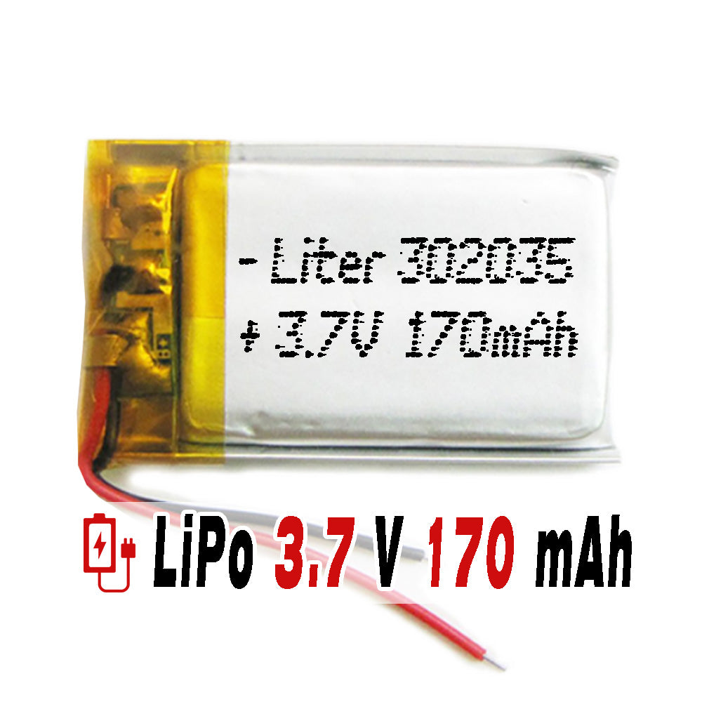 Batería 302035 LiPo 3.7V 170mAh 0.629Wh 1S 5C Liter Energy Battery para Electrónica Recargable teléfono portátil vídeo smartwatch reloj GPS - No apta para Radio Control 37x20x4mm (170mAh|302035)