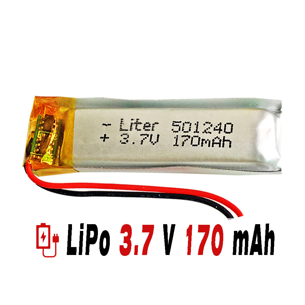 Batería 501240 LiPo 3.7V 170mAh 0.629Wh 1S 5C Liter Energy Battery para Electrónica Recargable teléfono portátil vídeo smartwatch reloj GPS - No apta para Radio Control 42x12x5mm (170mAh|501240)