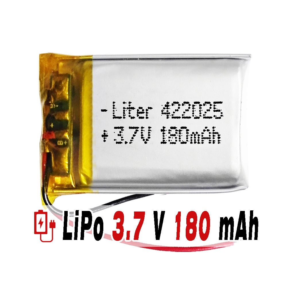 Batería 422025 LiPo 3.7V 180mAh 0.666Wh 1S 5C Liter Energy Battery para Electrónica Recargable teléfono portátil vídeo smartwatch reloj GPS - No apta para Radio Control 27x20x4mm (180mAh|422025)