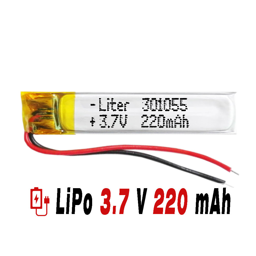 Batería 301055 LiPo 3.7V 220mAh 0.814Wh 1S 5C Liter Energy Battery para Electrónica Recargable teléfono portátil vídeo smartwatch reloj GPS - No Apta para Radio Control 57x10x3mm (220mAh|301055)