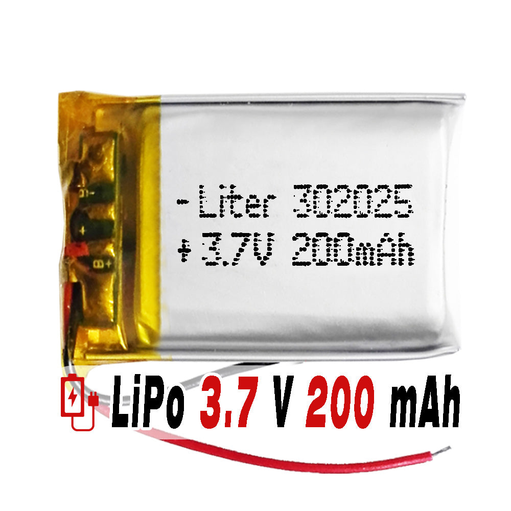 Batería 302025 LiPo 3.7V 200mAh 0.74Wh 1S 5C Liter Energy Battery para Electrónica Recargable teléfono portátil vídeo smartwatch reloj GPS - No apta para Radio Control 27x20x4mm (200mAh|302025)