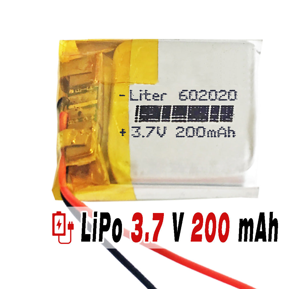 Batería 602020 LiPo 3.7V 200mAh 0.74Wh 1S 5C Liter Energy Battery para Electrónica Recargable teléfono portátil vídeo smartwatch reloj GPS - No apta para Radio Control 22x20x6mm (200mAh|602020)