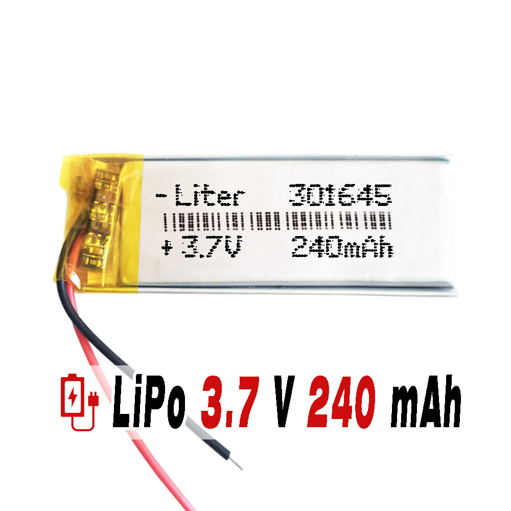 Batería 301645 LiPo 3.7V 240mAh 0.888Wh 1S 5C Liter Energy Battery para Electrónica Recargable teléfono portátil vídeo smartwatch reloj GPS - No apta para Radio Control 47x16x3mm (240mAh|301645)