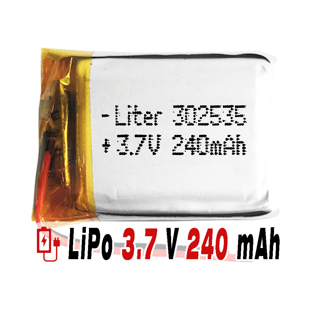 Batería 302535 LiPo 3.7V 240mAh 0.888Wh 1S 5C Liter Energy Battery para Electrónica Recargable teléfono portátil vídeo smartwatch reloj GPS - No Apta para Radio Control 37x25x3mm (240mAh|302535)