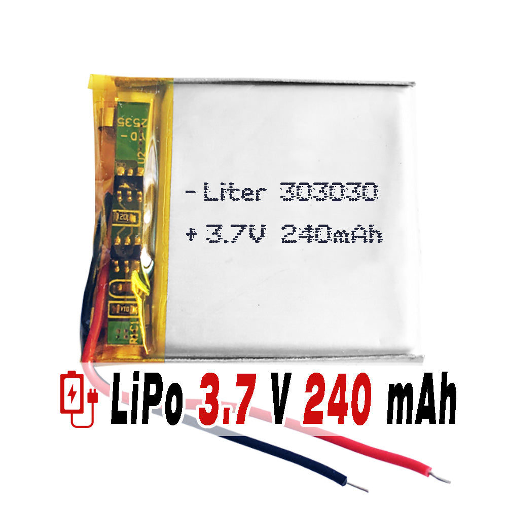 Batería 303030 LiPo 3.7V 240mAh 0.888Wh 1S 5C Liter Energy Battery para Electrónica Recargable teléfono portátil vídeo smartwatch reloj GPS - No apta para Radio Control 32x30x3mm (240mAh|303030)